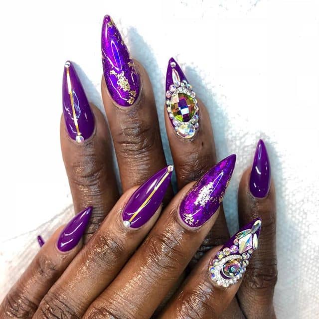 Purposeful Purple Posey Pointy Acrylic Nail Ideas