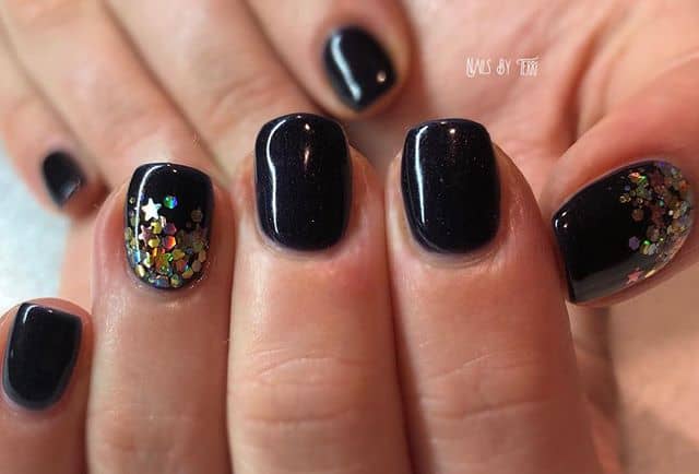 Black with Gold Glitter Ombre Nails