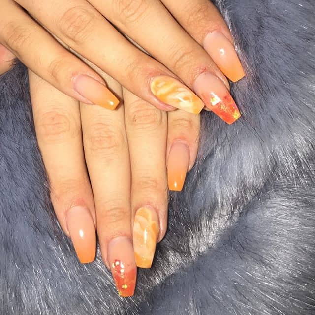 Ombre, Glitter, and Marble Orange Nails