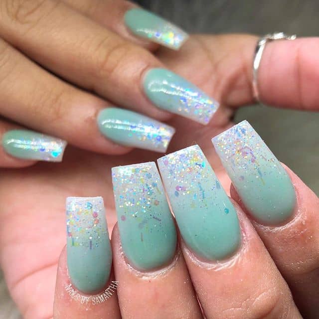 Mint Green Confetti Ombre Nails