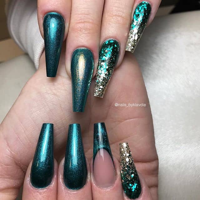 Turquoise Mermaid Tail Glitter Ombre Nails