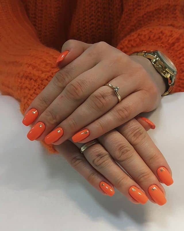 Gold Dotted Neon Orange Nails Gel Polish