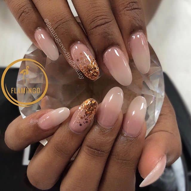 Rose Ombre Nails with Copper Glitter
