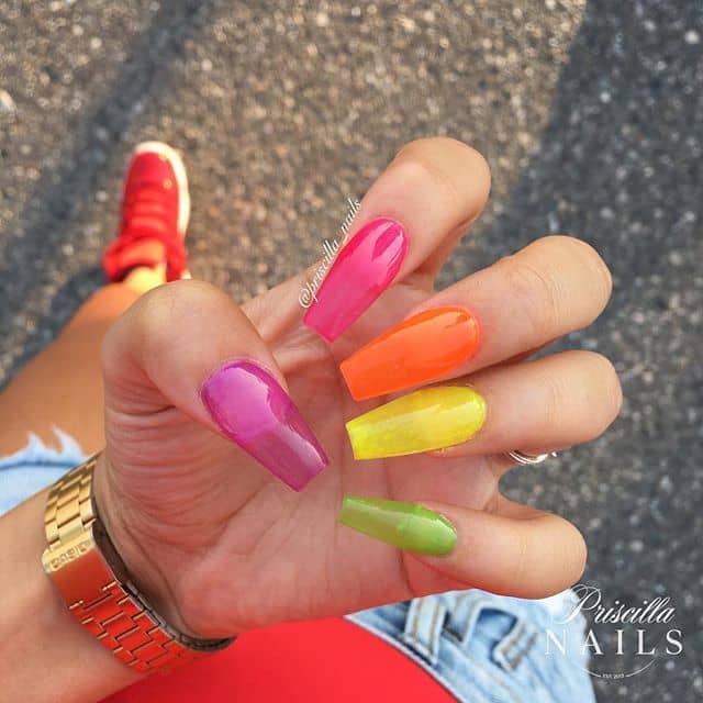 The Best Translucent Rainbow Acrylics Neon Orange Nails