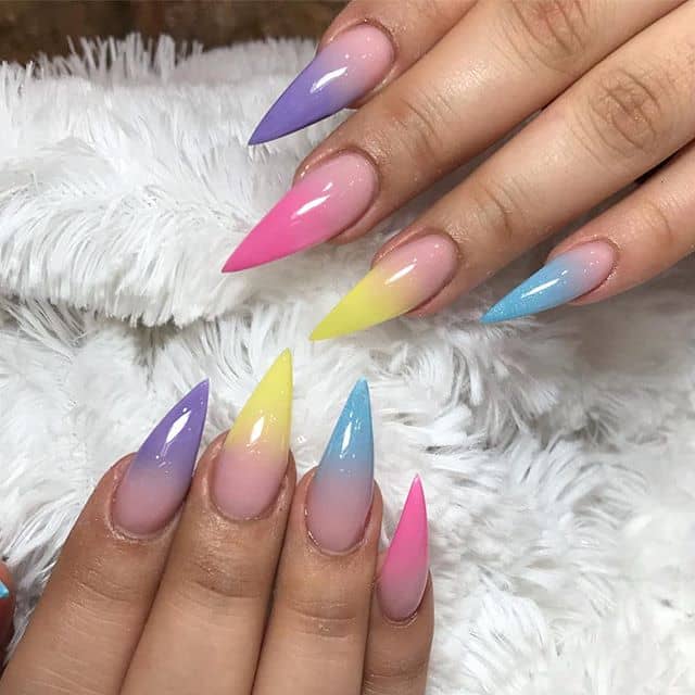 Light Candy Pastel Rainbow French Manicure