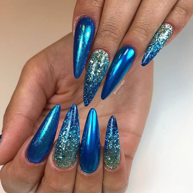 Ocean Blue Glittering Sapphire Ombre Nails
