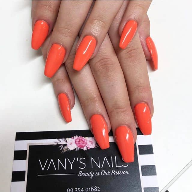 Awesome Deep Orange Ballerina-Shaped Orange Nail Designs