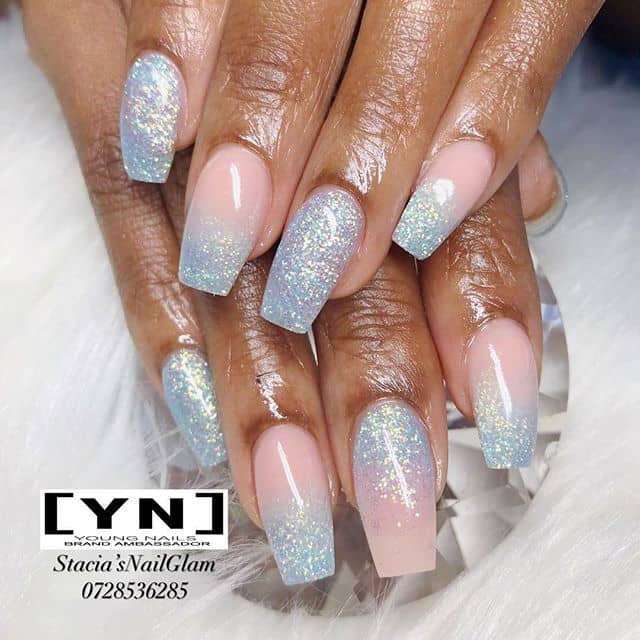 Icy Diamond Pink Glitter Ombre Nails