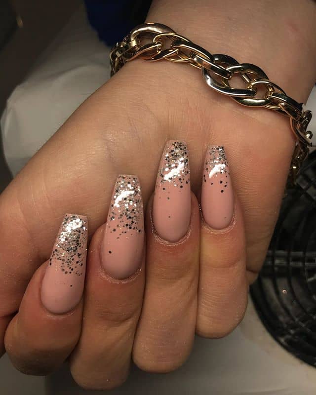 Cute Nude Gold Glitter Ombre