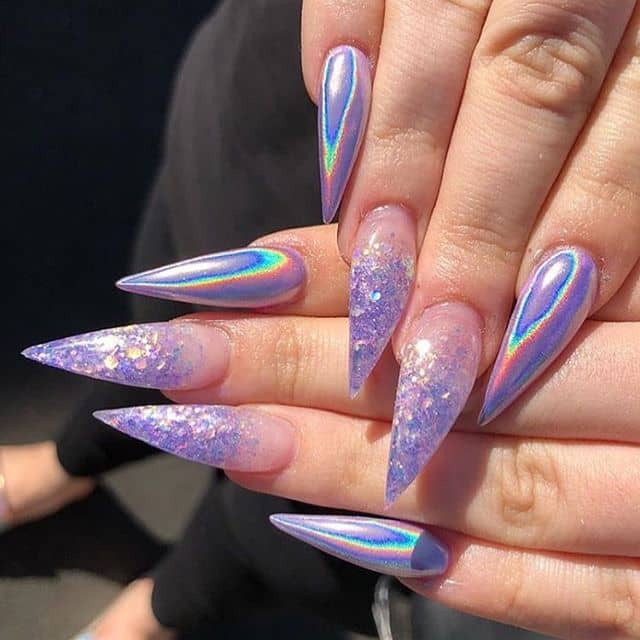 Sexy Holographic Lavender Nail Art