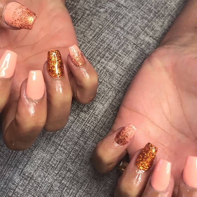 Peachy Nude and Copper Masterpiece Neon Orange Nail Designs