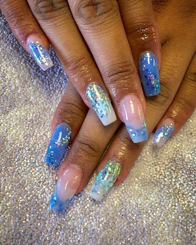 Winter Wonderland Blue Ombre Nails