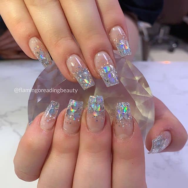 Glamorous Diamond Glitter Ombre Nails