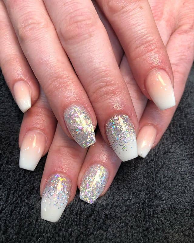 Silver Glitter Ombre with French Manicure