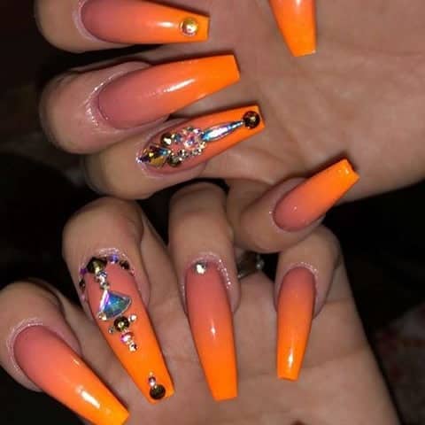 Bold and Beautiful with Bling Neon Orange Nail Designs