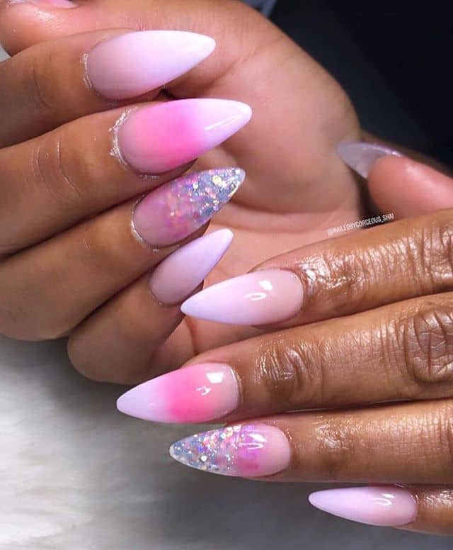 Pink Ombre and Silver Glitter Nails