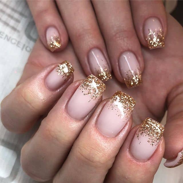 Simple Nails with Gold Ombre Sparkles