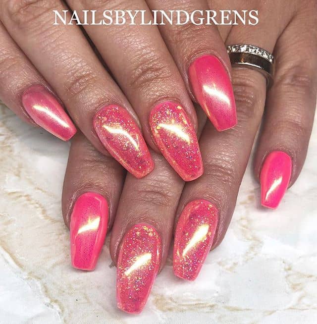 Shimmering Pink Lindgrens Coffin Nails Make a Statement with Coffin Nail Shape