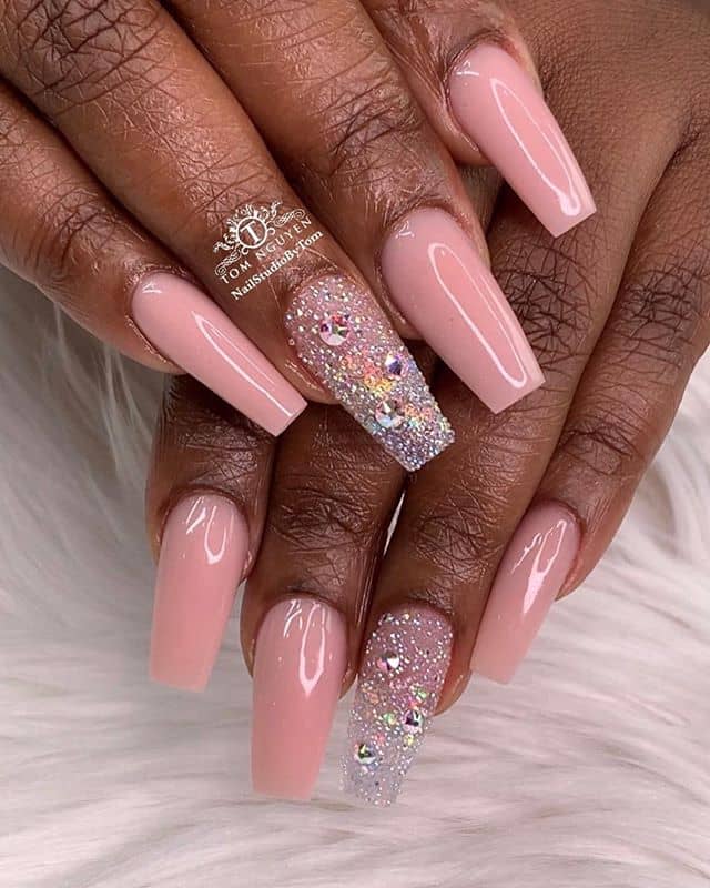 Pretty Crystals and Glitter Prom Nails