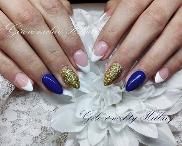 Blue and Gold Mountain Peaks with White Accents