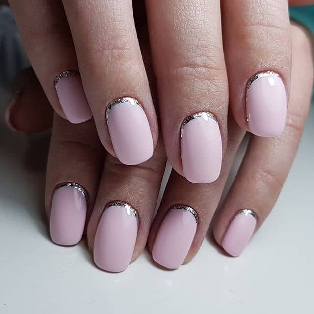 Cute Baby Pink Nails with a Metallic Border