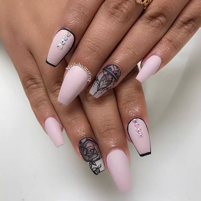 Pretty in Pink Coffin Nails by Mztina, Coffin Nail Shape, Coffin Shape