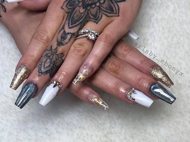 Creative White, Black and Gold Nails