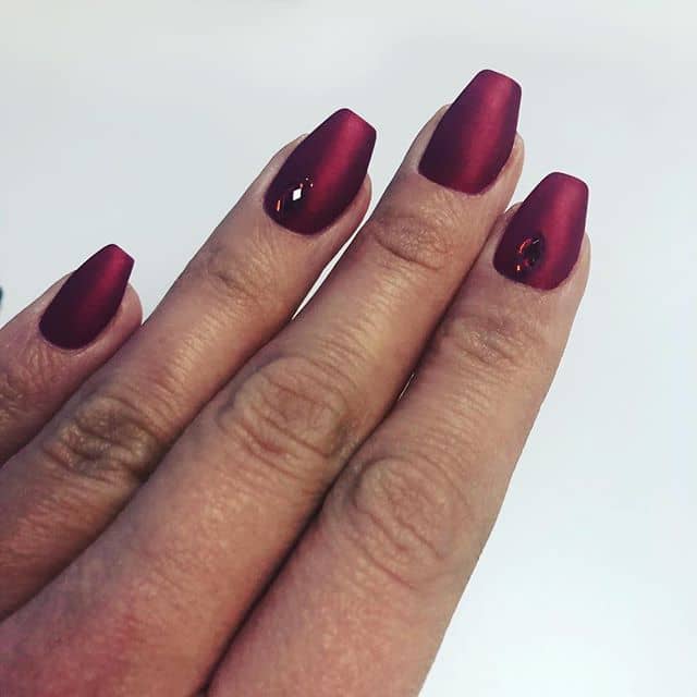 These Seductive Ruby Red Shape Coffin Nails Are Radiant