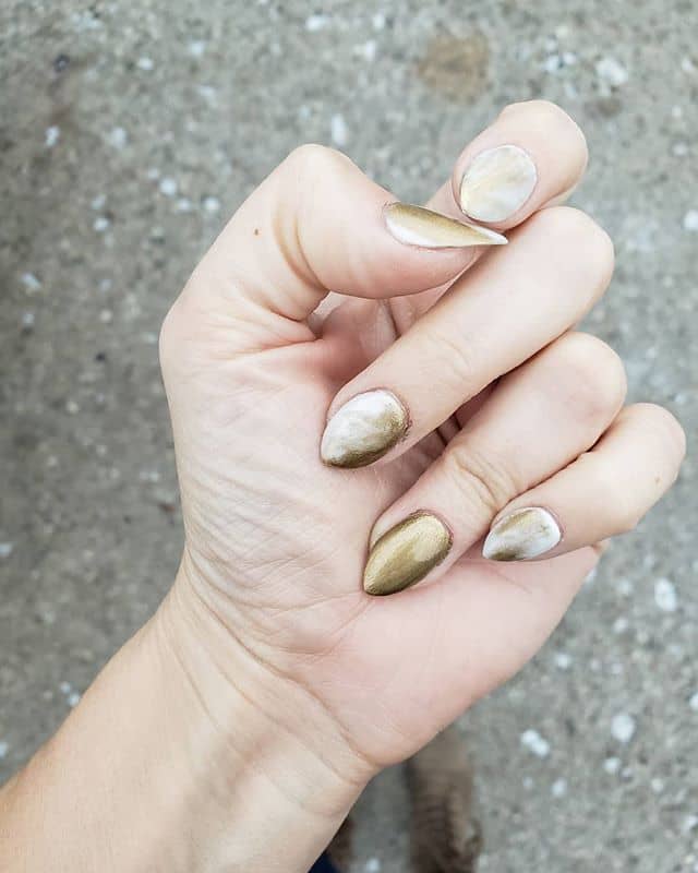 Mainly Gold Nails with Hints of White