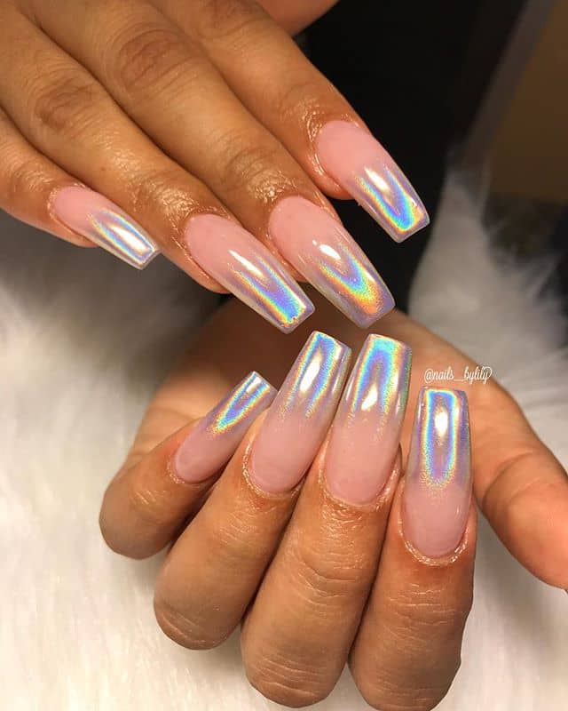Holochromatic Ombre Squared Oval Princess Nails