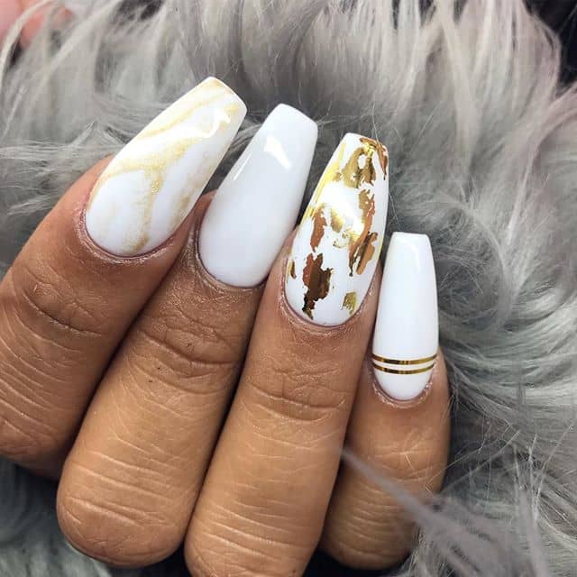 Marble-Inspired Nails with Gold Leaf