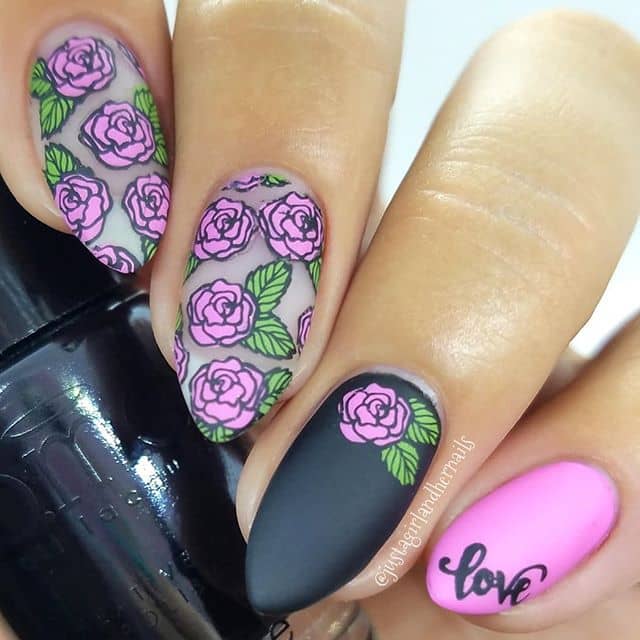 Arrowhead Rose Nails with Professional Black Matte Contrast