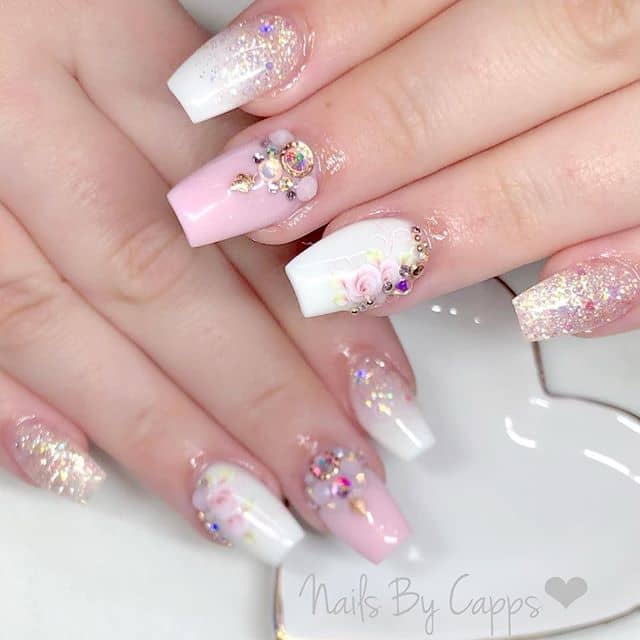 Cute Pink and White Short Coffin Nails by Capps, Nail Art