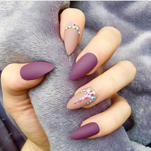 Crystal Mountain Peak Nails with Matte Red Wine and Nude