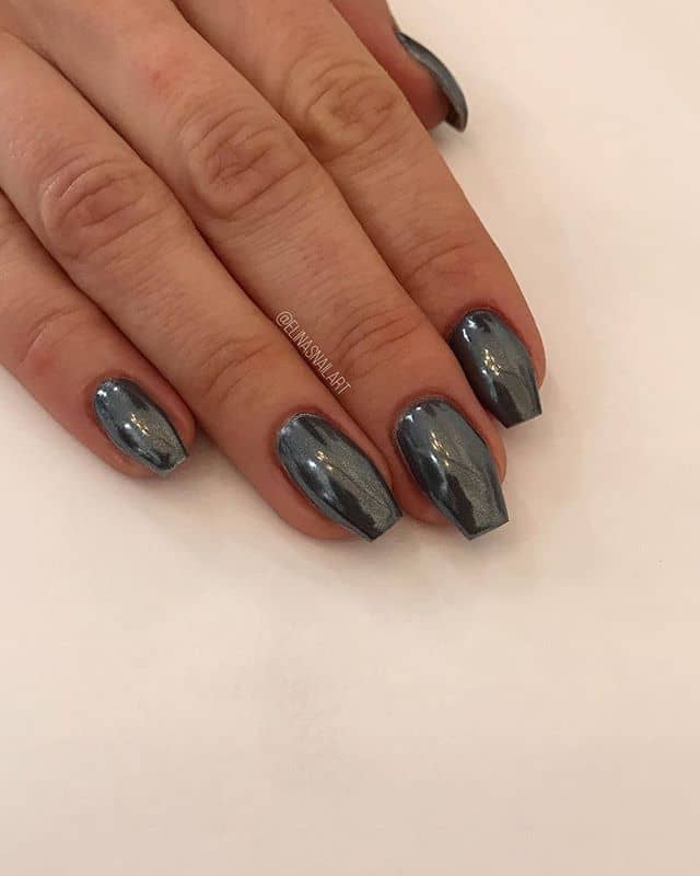 Steel Gray Elinas Short Coffin Nails Perfectly Formal, Nail Art