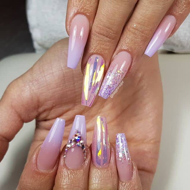 Mixed Metallic and Glitter Ombre Nails