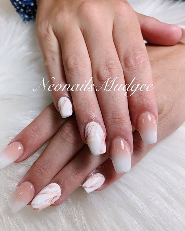 Pretty Marble Light Gradient Short Coffin Nails, Nail Art