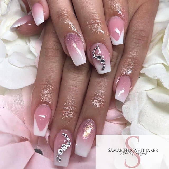 Regal Royal Pink Jewel Short Coffin Nails, Nail Art