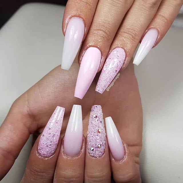 Gorgeous Pink Glitter Prom Nail Design