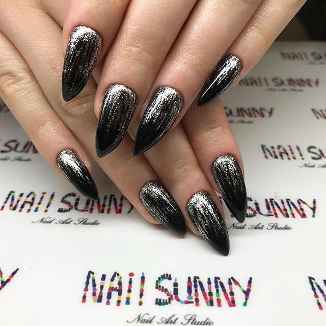 Silver and Black Mountain Peak Nail Ideas with Highlighting