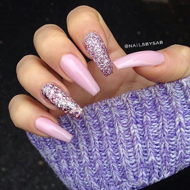 Lavender Crystal Glitter Princess Nails