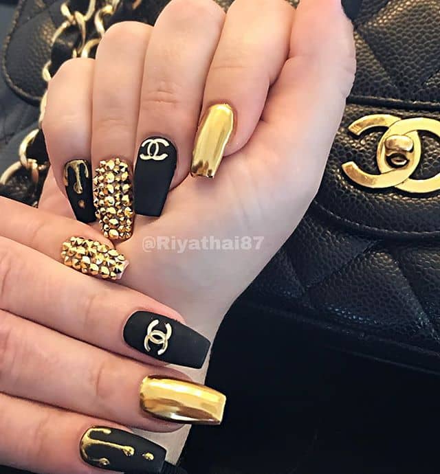 Fancy Coco Chanel Short Coffin Nails Evoke Luxury with Nail Art