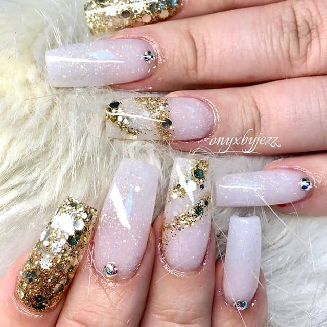 Translucent White and Gold Magical Nails