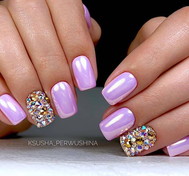 Metallic Pink Nails with Rhinestone Embellished Accents
