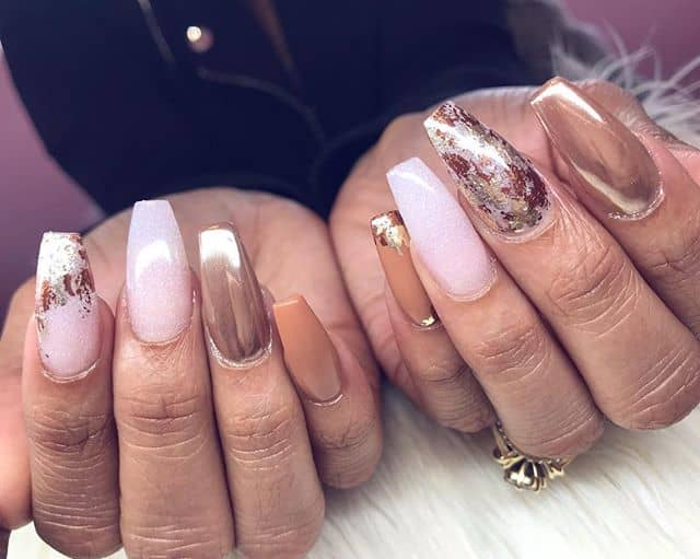 Beautiful Pink, Copper, White and Gold Nails