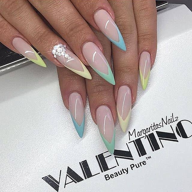 Chevron Stiletto Nails with a Single Rhinestone Detail