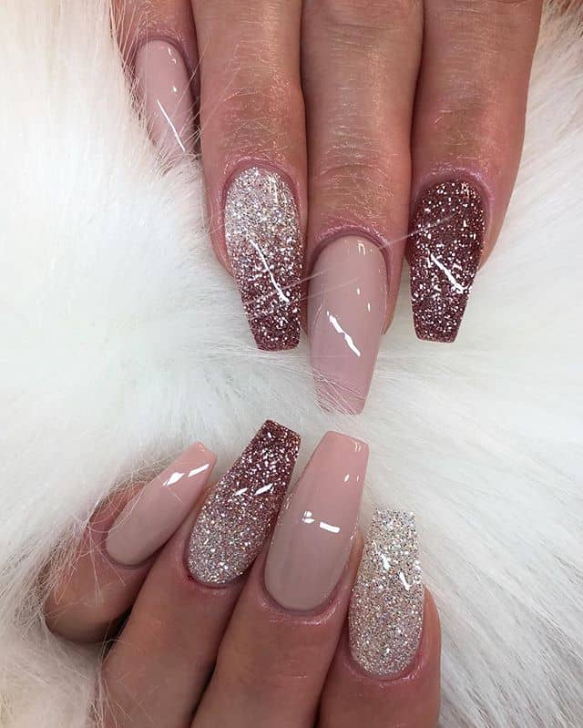 Cute and Classy Nude Glitter Nails