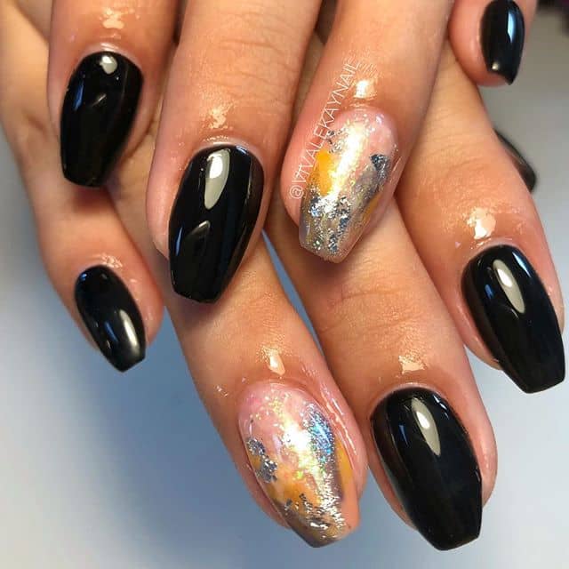 Black and Tie Dye Vivale Kay Short Coffin Nails, Nail Art