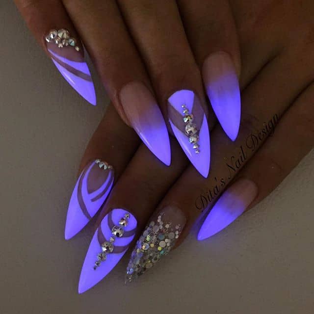 Ultraviolet Stilettos with Glowing Accents and Simple Glittery Finishing