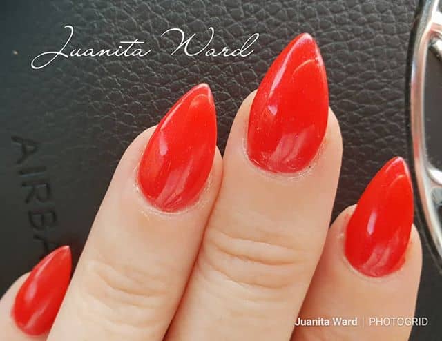 Tomato Red Nails with Glossy Finish Mountain Peak Nail Ideas